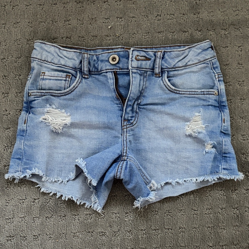 Zara Kids Light Blue Frayed Jean Shorts